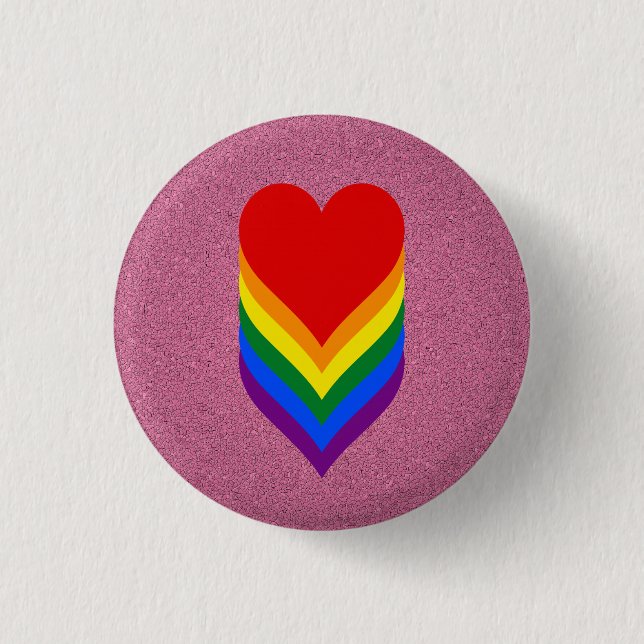 Macaron Rond 2,50 Cm Bouton rose des coeurs LGBT pride (Devant)