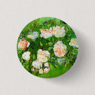 Macaron Rond 2,50 Cm Bouton Roses roses de Van Gogh