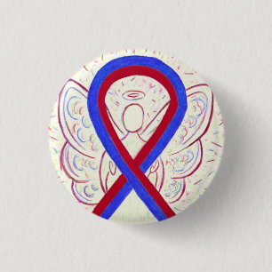 Macaron Rond 2,50 Cm Bouton rouge et Bleu Sensibilisation Angel Pins Bo