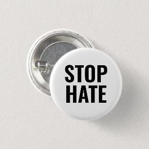 Macaron Rond 2,50 Cm Bouton Stop Hate, épingle noir blanc