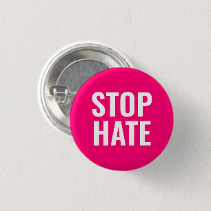 Macaron Rond 2,50 Cm Bouton Stop Hate, Foutchsia rose chaud blanc éping