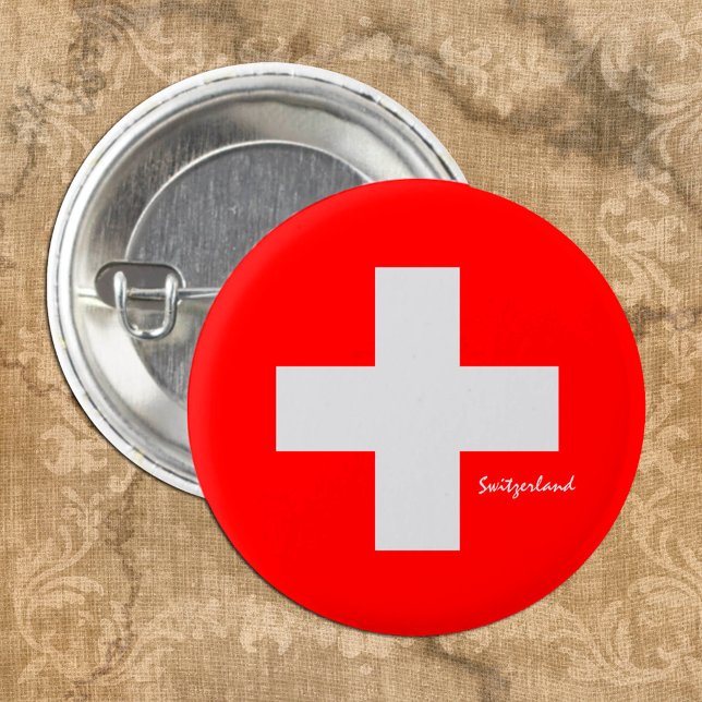 Macaron Rond 2,50 Cm Bouton Suisse, Drapeau Suisse patriotique (Créateur téléchargé)