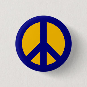 Macaron Rond 2,50 Cm Bouton Symbole de la Paix Marine et Or