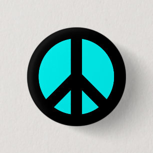 Macaron Rond 2,50 Cm Bouton Symbole de Paix Noir et Aqua