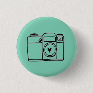 Macaron Rond 2,50 Cm Bouton turquoise de griffonnage d'appareil-photo