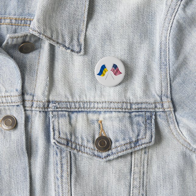 Macaron Rond 2,50 Cm Bouton Ukraine et drapeau américain (En situation)