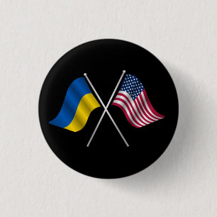 Macaron Rond 2,50 Cm Bouton Ukraine et drapeau américain