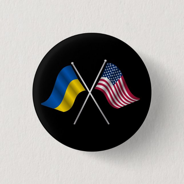 Macaron Rond 2,50 Cm Bouton Ukraine et drapeau américain (Devant)