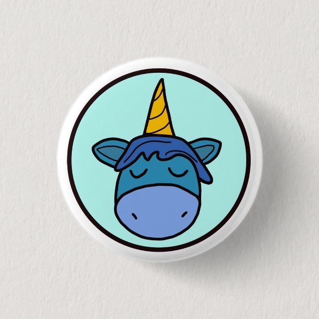 Macaron Rond 2,50 Cm Bouton Unicorne bleue (Devant)