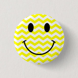 Macaron Rond 2,50 Cm Bouton Visage Zigzag jaune et blanc