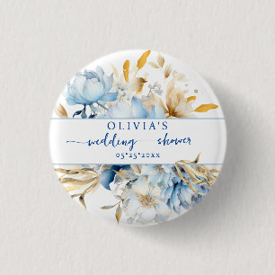 Macaron Rond 2,50 Cm Bouton Wedding shower or bleu floral
