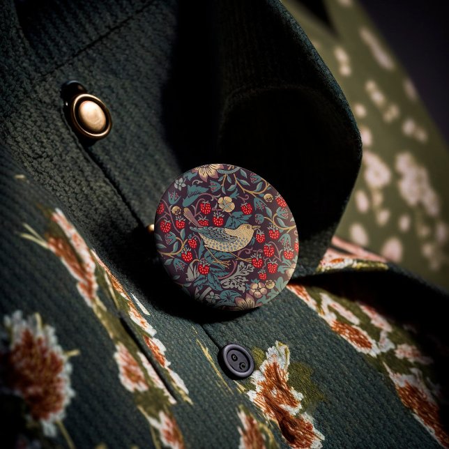 Macaron Rond 2,50 Cm Bouton William Morris Strawberry Thief (Créateur téléchargé)