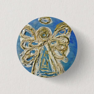Macaron Rond 2,50 Cm Boutons Angel Gardien Bleu, Épingles ou Pendentif