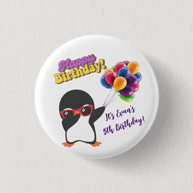 MACARON ROND 2,50 CM BOUTONS D'ANNIVERSAIRE PERSONNALISÉS DE PENGUIN (Devant)