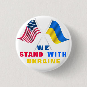 Macaron Rond 2,50 Cm Boutons de soutien à l'Ukraine USA et drapeaux ukr