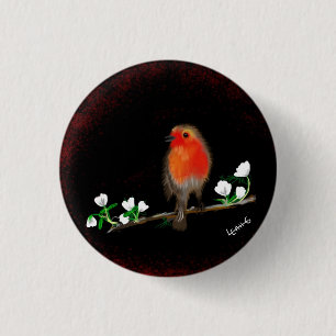 Macaron Rond 2,50 Cm Boutons rouges Robin, dessin d'art original