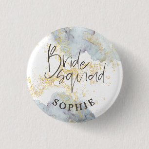 Macaron Rond 2,50 Cm Bride Squad Blue Ombre Aquarelle Gold Splash Nom