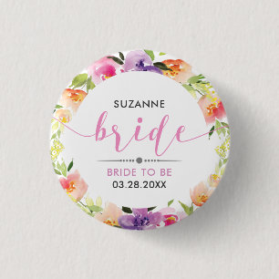 Macaron Rond 2,50 Cm Bride Typographie moderne Fleurs colorées Wreath