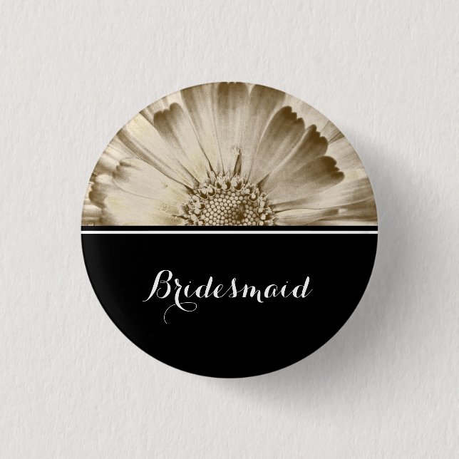Macaron Rond 2,50 Cm Bridesmaid Mariage Gold Daisy (Devant)