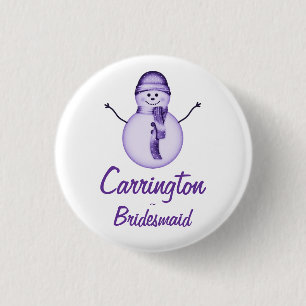 Macaron Rond 2,50 Cm "Bridesmaid" - Snowman avec Casquette pourpre & Éc