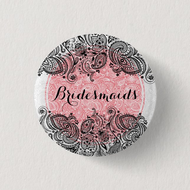 Macaron Rond 2,50 Cm BridesMaids Rose Blanc Et Noir Paisley Dentelle (Devant)