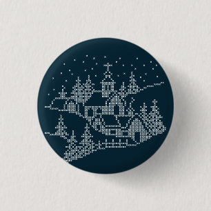 Macaron Rond 2,50 Cm Broderie du village de Noël, nuit sainte nordique