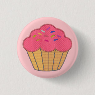 Macaron Rond 2,50 Cm Broderie Faux Cupcake fraise Imprimer