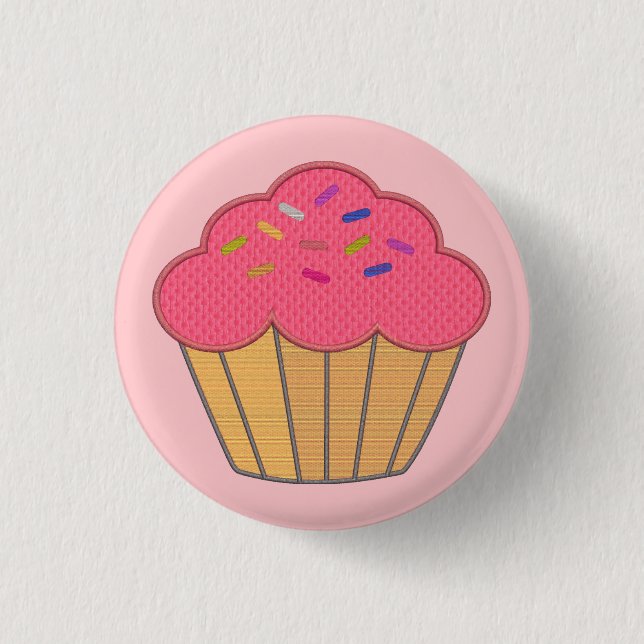 Macaron Rond 2,50 Cm Broderie Faux Cupcake fraise Imprimer (Devant)