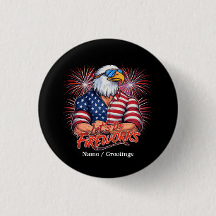 Macaron Rond 2,50 Cm Bruh Feu d'artifice Juillet Quatrième Funny Patrio