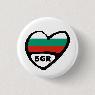 Macaron Rond 2,50 Cm Bulgarie Code du pays Drapeau Insigne de coeur, BG
