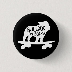 Macaron Rond 2,50 Cm Bulldog à bord   Chien de Skateboard Silhouette