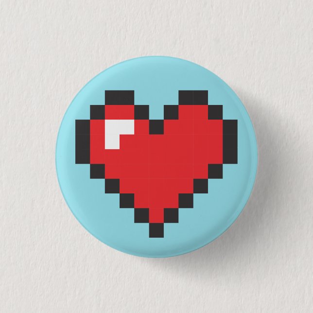 Macaron Rond 2,50 Cm Button Coeur 8bits (Devant)