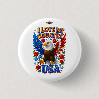 Macaron Rond 2,50 Cm Button Design: I Love My Country - USA