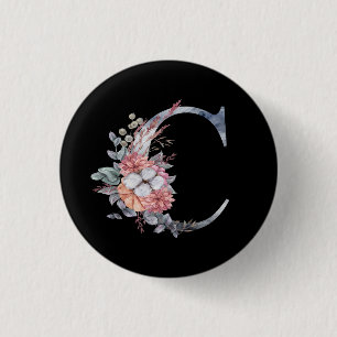 Macaron Rond 2,50 Cm C Monogramme Floral Personnalisé Bleu