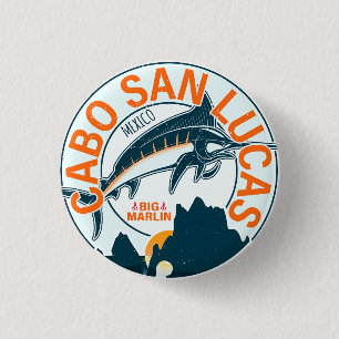Macaron Rond 2,50 Cm Cabo San Lucas Pêche nautique Sailfish Vintage