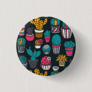 Macaron Rond 2,50 Cm Cactus tiré par la main dans le motif de style de