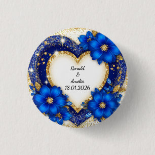 Macaron Rond 2,50 Cm Cadeau bouton cadre coeur or bleu nom personnalisé