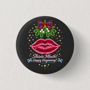 Macaron Rond 2,50 Cm Cadeau de gui néon tartan Hogmanay écossais
