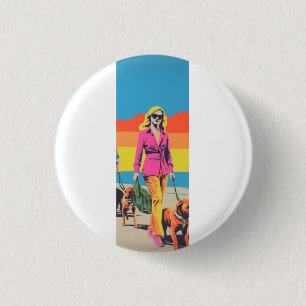 Macaron Rond 2,50 Cm Cadeau de style pop art, promenade de chien sur la