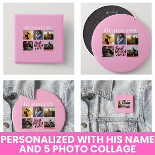 Macaron Rond 2,50 Cm Cadeaux de Fête des Mères Collage de Photos Rose T