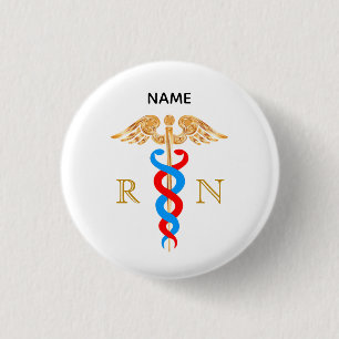 Macaron Rond 2,50 Cm Caduceus Symbol & Registered Nurse Monogram