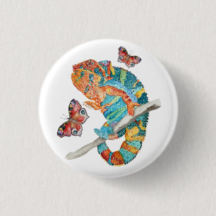 Macaron Rond 2,50 Cm Caméléon aquarelle vibrant