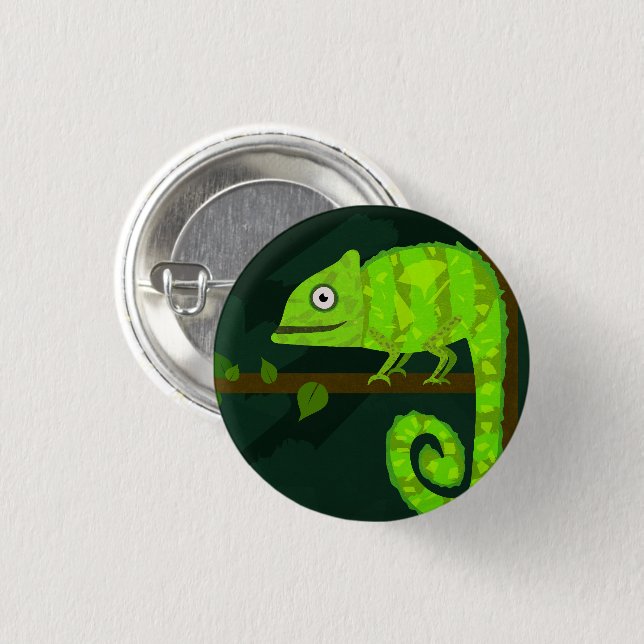 Macaron Rond 2,50 Cm Caméléon vert mignon (Devant & derrière)