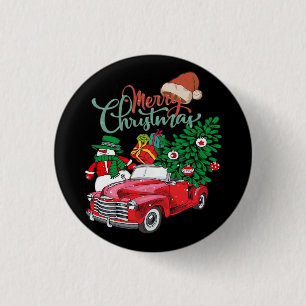 Macaron Rond 2,50 Cm Camionnette Rouge Ramassage Arbre de Noël Joyeux N