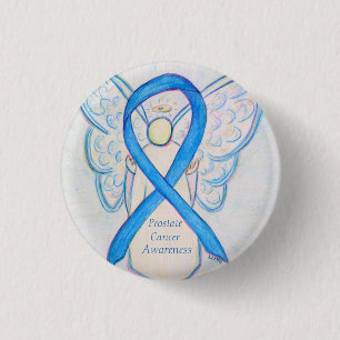 Macaron Rond 2,50 Cm Cancer de la prostate Bleu Sensibilisation Ruban A