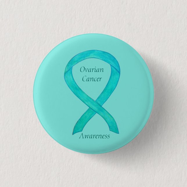 Macaron Rond 2,50 Cm Cancer de l'ovaire Turquoise de sensibilisation Ru (Devant)