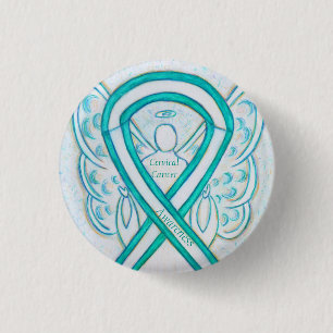 Macaron Rond 2,50 Cm Cancer du col utérin Sensibilisation Turquoise Bou
