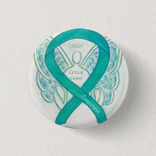 Macaron Rond 2,50 Cm Cancer du col utérin Sensibilisation Turquoise Bou