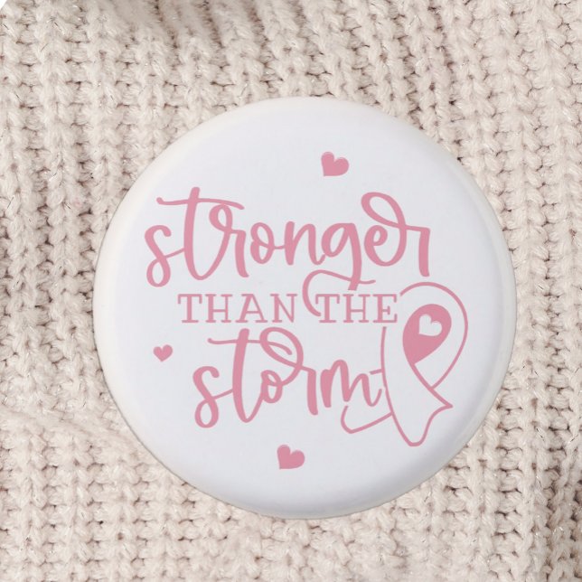 Macaron Rond 2,50 Cm Cancer du sein Ruban rose (Stronger than the storm breast cancer awareness and support pin.)