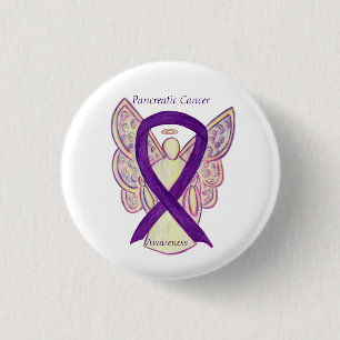 Macaron Rond 2,50 Cm Cancer pancréatique Ange Sensibilisation Ruban Art